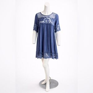 Vizio Blue Lace Boho Babydoll Dress Medium